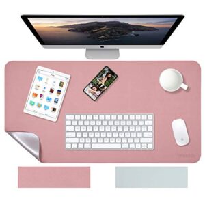 weelth multifunctional office desk pad, waterproof desk pad protector pu leather dual-sided desk writing pad for office/home (pink/sliver, 23.6" x 13.7")