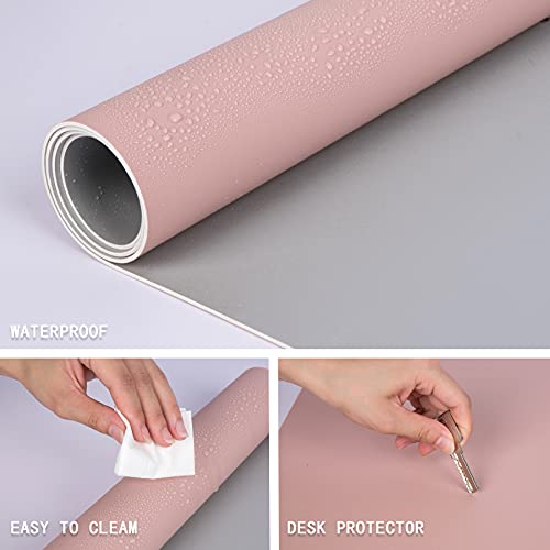 Weelth Multifunctional Office Desk Pad, Waterproof Desk Pad Protector PU Leather Dual-Sided Desk Writing Pad for Office/Home (Pink/Sliver, 23.6" x 13.7")
