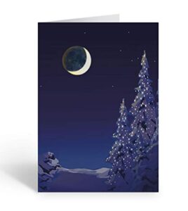 silent night christmas holiday card - 18 christmas cards & envelopes - winter holiday forest (standard)