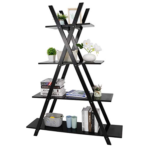 ZenStyle 4 Tier Bookshelf Storage Shelves, Bookcase Ladder Shelf Home Office A Frame Wooden Display Shelves for Potted Plant, Photos, Books Storage Organizer Rack