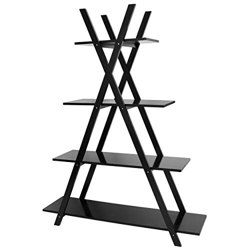 ZenStyle 4 Tier Bookshelf Storage Shelves, Bookcase Ladder Shelf Home Office A Frame Wooden Display Shelves for Potted Plant, Photos, Books Storage Organizer Rack