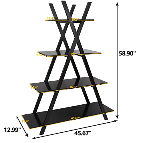 ZenStyle 4 Tier Bookshelf Storage Shelves, Bookcase Ladder Shelf Home Office A Frame Wooden Display Shelves for Potted Plant, Photos, Books Storage Organizer Rack