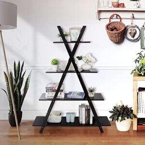 ZenStyle 4 Tier Bookshelf Storage Shelves, Bookcase Ladder Shelf Home Office A Frame Wooden Display Shelves for Potted Plant, Photos, Books Storage Organizer Rack