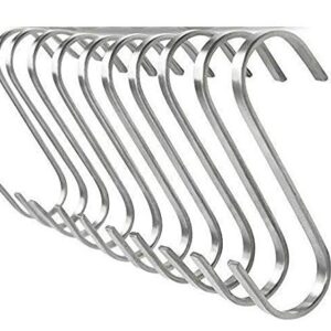 Large Brushed Stainless Flat S Hooks, Kitchen Utility Pot Pan Hanger - 10 Piece Set