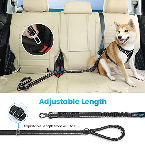 IOKHEIRA 6Ft /4Ft Dog Leash Rope for Large Dogs, Heavy Duty with Comfortable Padded Handle and Highly Reflective Threads,4-in-1 Multifunctional Dog Leashes with Car Seat Belt for Training