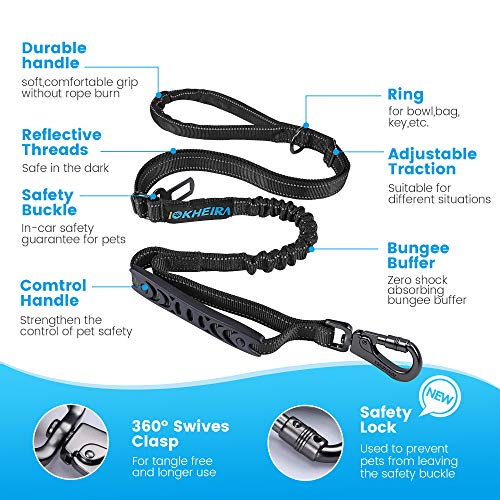 IOKHEIRA 6Ft /4Ft Dog Leash Rope for Large Dogs, Heavy Duty with Comfortable Padded Handle and Highly Reflective Threads,4-in-1 Multifunctional Dog Leashes with Car Seat Belt for Training