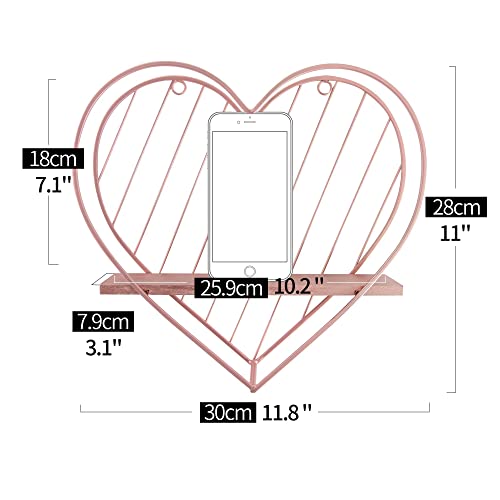 Afuly Floating Shelves Rose Gold Small Shelf Wall Mounted Metal Pink Heart Design Storage Romantic Love Shelf Bedroom Kitchen Bathroom Livingroom Unique Cute Nursery Room Decor