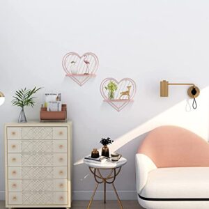 Afuly Floating Shelves Rose Gold Small Shelf Wall Mounted Metal Pink Heart Design Storage Romantic Love Shelf Bedroom Kitchen Bathroom Livingroom Unique Cute Nursery Room Decor