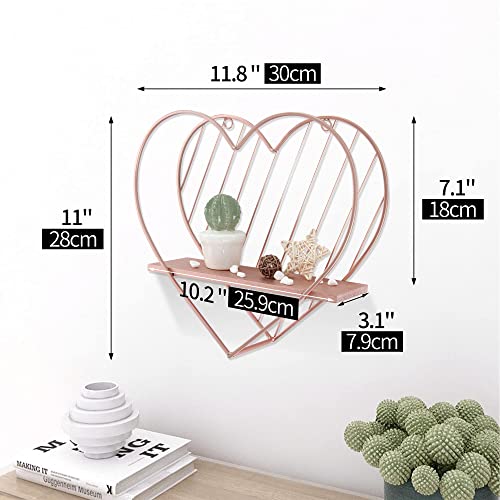 Afuly Floating Shelves Rose Gold Small Shelf Wall Mounted Metal Pink Heart Design Storage Romantic Love Shelf Bedroom Kitchen Bathroom Livingroom Unique Cute Nursery Room Decor