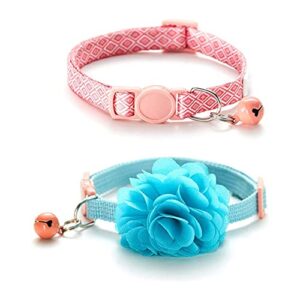 nourse chowsing 2pcs kitten collars with flower breakaway cat collars with bell adjustable strap kitten collars for girls safety buckle cat collars