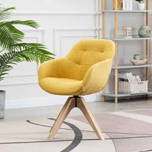 KINWELL 2022 Upgrade Swivel Armchair Contemporary Fabric Accent Chair Dining Chair Tufted Back with Sturdy Oak Wood Legs for Small Space Home Office Slim Adult, Yellow