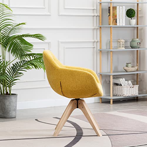 KINWELL 2022 Upgrade Swivel Armchair Contemporary Fabric Accent Chair Dining Chair Tufted Back with Sturdy Oak Wood Legs for Small Space Home Office Slim Adult, Yellow