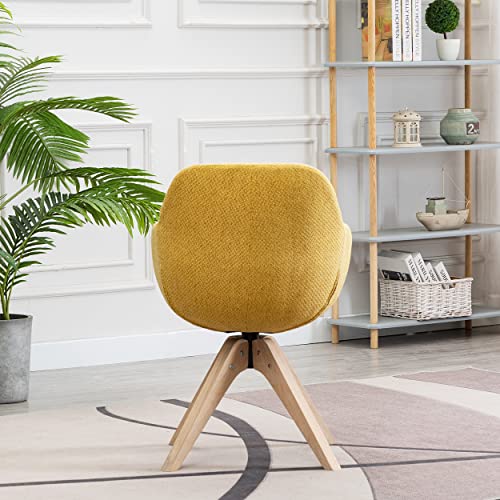 KINWELL 2022 Upgrade Swivel Armchair Contemporary Fabric Accent Chair Dining Chair Tufted Back with Sturdy Oak Wood Legs for Small Space Home Office Slim Adult, Yellow