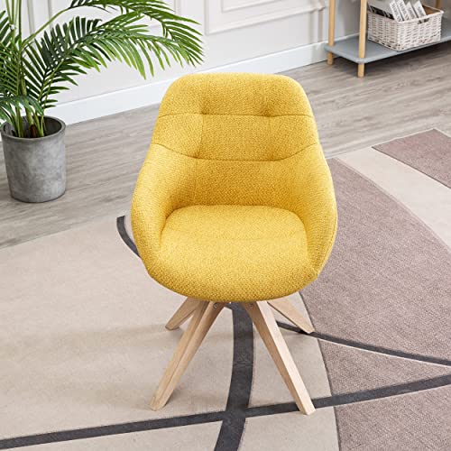 KINWELL 2022 Upgrade Swivel Armchair Contemporary Fabric Accent Chair Dining Chair Tufted Back with Sturdy Oak Wood Legs for Small Space Home Office Slim Adult, Yellow