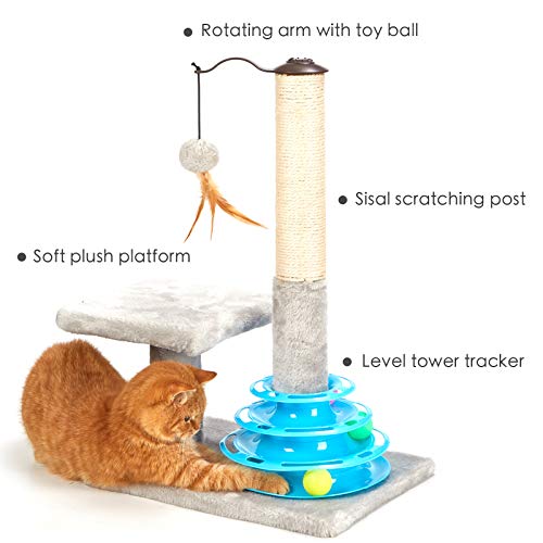 PEEKAB Tall Cat Scratching Post Kitten Sisal Scratcher Tree with Cat Tracks Toy Balls for Indoor Cats and Kittens - 25 inches