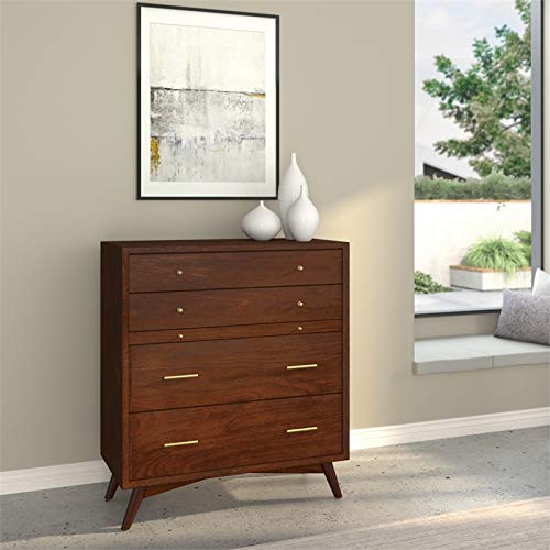 Alpine Furniture Flynn Mid Century 4 Drawer Storage Accent Chest in Walnut (Brown)