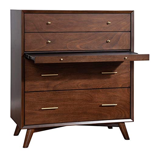 Alpine Furniture Flynn Mid Century 4 Drawer Storage Accent Chest in Walnut (Brown)