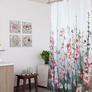 SUMGAR Colorful Flowers Shower Curtain for Bathroom Pink Floral Romantic Wildflower Plants Nature Scenery Decoration Curtain Set with Hooks, 72 x 72 inch