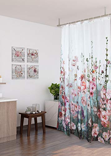 SUMGAR Colorful Flowers Shower Curtain for Bathroom Pink Floral Romantic Wildflower Plants Nature Scenery Decoration Curtain Set with Hooks, 72 x 72 inch