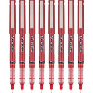 pilot precise v5 rt refillable & retractable liquid ink rolling ball pens, extra fine point (0.5mm) red, 8-pack (15328) (pv5b8red-amz)