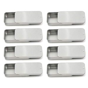 my mironey 2.4" x 1.3" x 0.5" metal slide top tin containers for candies jewelry crafts pills survival kit pack of 8