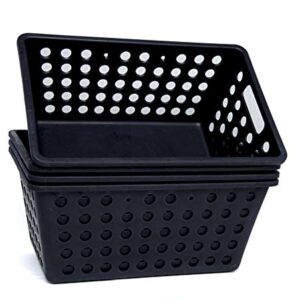 Coza- Commercial Grade Thick Plastic Storage Basket- Set of 4 (Black, Large)