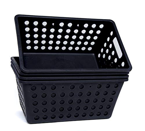 Coza- Commercial Grade Thick Plastic Storage Basket- Set of 4 (Black, Large)