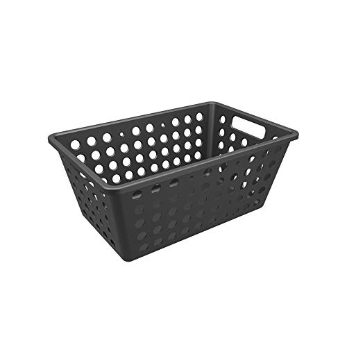 Coza- Commercial Grade Thick Plastic Storage Basket- Set of 4 (Black, Large)