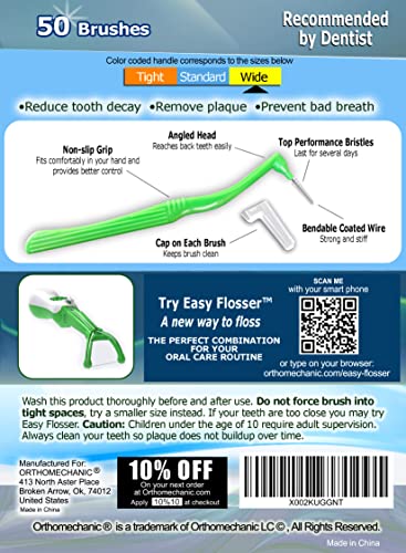 Orthomechanic Interdental Brush Angle Cleaners - Jumbo Pack (50 Brushes) (Standard) - Remove Plaque - Toothpick