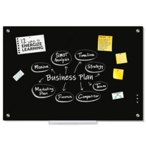 queenlink,magnetic glass whiteboard,magnetic black glass board,24x 18 inches glass dry erase board,black surface…