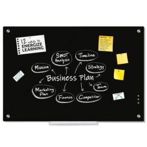 QUEENLINK,Magnetic Glass Whiteboard,Magnetic Black Glass Board,24x 18 Inches Glass Dry Erase Board,Black Surface…