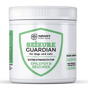 seizure support and calming aid for dogs and cats - all natural epilepsy and seizure aid. hemp, ashwagandha, blue vervain, valerian, l-tryptophan, l-taurine, chamomile, milk thistle, turmeric.