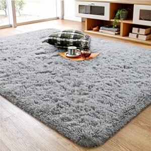 ompaa soft fluffy area rug for living room bedroom, 4x6 grey plush shag rugs, fuzzy shaggy accent carpets for kids girls rooms, modern apartment nursery dorm indoor furry decor