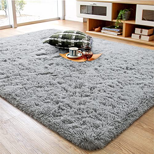 Ompaa Soft Fluffy Area Rug for Living Room Bedroom, 4x6 Grey Plush Shag Rugs, Fuzzy Shaggy Accent Carpets for Kids Girls Rooms, Modern Apartment Nursery Dorm Indoor Furry Decor