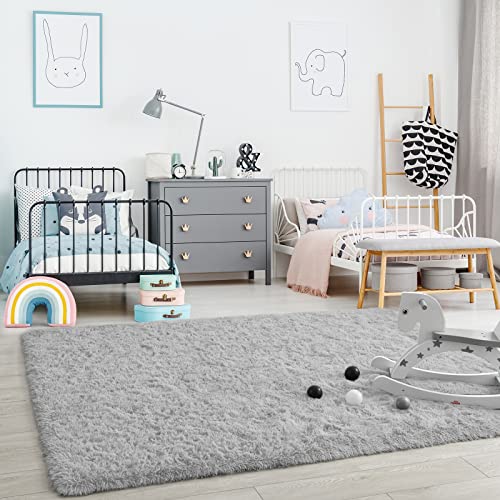 Ompaa Soft Fluffy Area Rug for Living Room Bedroom, 4x6 Grey Plush Shag Rugs, Fuzzy Shaggy Accent Carpets for Kids Girls Rooms, Modern Apartment Nursery Dorm Indoor Furry Decor