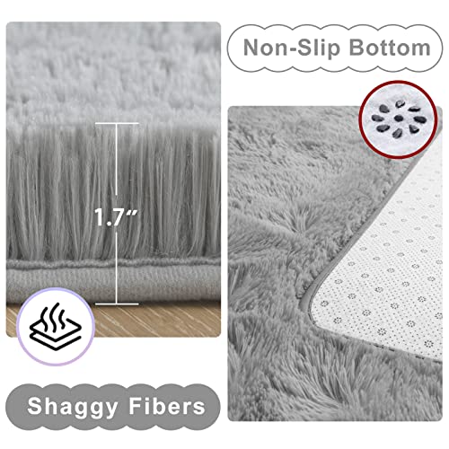 Ompaa Soft Fluffy Area Rug for Living Room Bedroom, 4x6 Grey Plush Shag Rugs, Fuzzy Shaggy Accent Carpets for Kids Girls Rooms, Modern Apartment Nursery Dorm Indoor Furry Decor