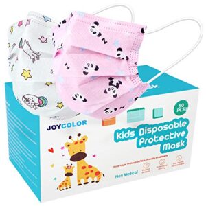 joycolor cute kids face mask,children's 3 ply protective earloop disposable filter masks with unicorn & panda print for dust air pollution | 50 pcs medium