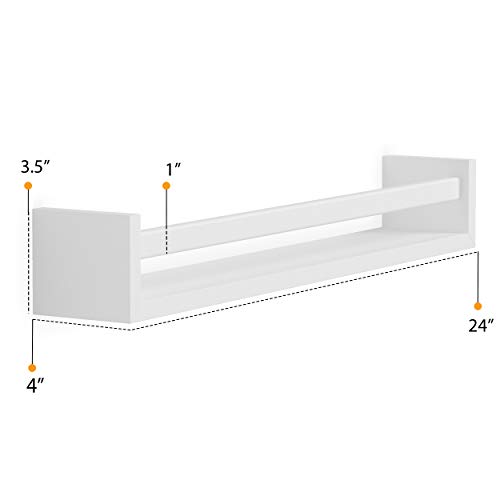 Wallniture Utah 24" Bookshelf for Kids Room Decor, White Floating Shelves for Kitchen, Bathroom Storage Set of 2