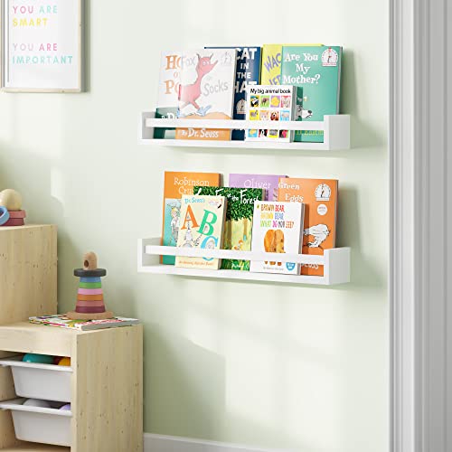 Wallniture Utah 24" Bookshelf for Kids Room Decor, White Floating Shelves for Kitchen, Bathroom Storage Set of 2