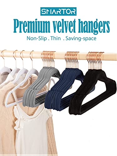 Smartor Velvet Hangers 50 Pack, Black Felt Hangers Non Slip with Rose Gold Hook, Premium Felt Hangers for Adult, Heavy Duty Velvet Hanger for Coat, Suit, Short, Skirt, Dress (Black)