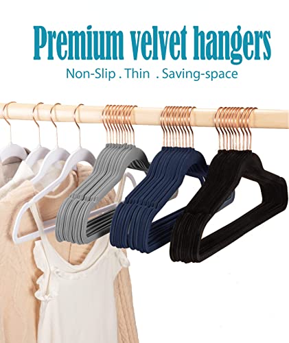 Smartor Velvet Hangers 50 Pack, Black Felt Hangers Non Slip with Rose Gold Hook, Premium Felt Hangers for Adult, Heavy Duty Velvet Hanger for Coat, Suit, Short, Skirt, Dress (Black)