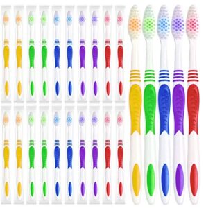 ecofox bulk toothbrushes 25 pack | individually wrapped travel toothbrush set for adults & kids | made with a medium-soft large brush head | bpa-free & disposable!