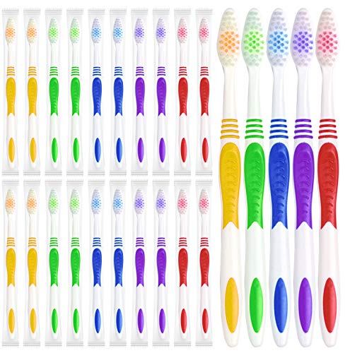 EcoFox Bulk Toothbrushes 25 Pack | Individually Wrapped Travel Toothbrush Set for Adults & Kids | Made with a Medium-Soft Large Brush Head | BPA-Free & Disposable!