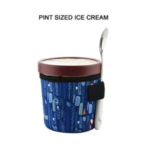 2 Pack Cactus and Plant Pint Size Ice Cream Sleeves Cozy Neoprene Cover with Spoon Holder Cover (Plant)