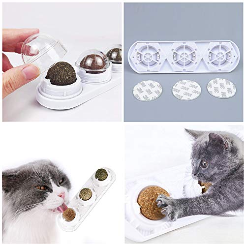 WoLover Catnip Wall Ball Toys – Rotatable Cat Snack Edible Balls with Natural Healthy Catnip | Silvervine | Gall Nut, Kitten Playing Chewing Cleaning Teeth Toy