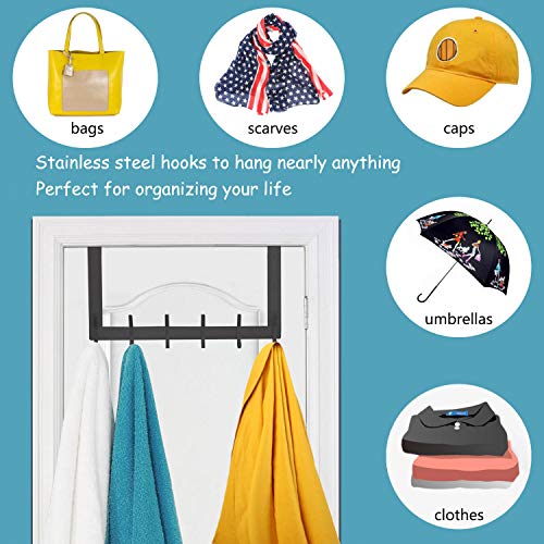 DOKU Over The Door Hook, Stainless Steel Heavy Duty Over Door Hanger Holder for Coat Robe Hat Clothe Towels Hanging, Bathroom Organizer Towel Rack 12 Hooks, Matte Black