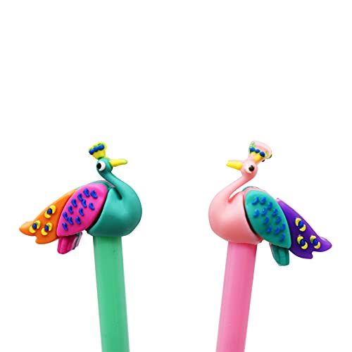 Maydahui 12PCS Peacock Shaped Rollerball Pens Cute Cartoon Animal Pen Black Gel Ink Smooth Writing for Girls Women Valentine's Day