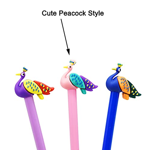 Maydahui 12PCS Peacock Shaped Rollerball Pens Cute Cartoon Animal Pen Black Gel Ink Smooth Writing for Girls Women Valentine's Day