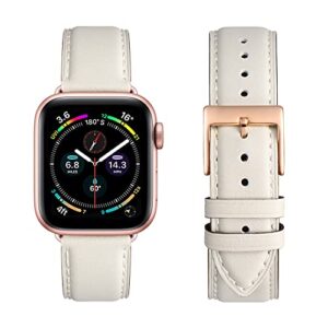 omiu square bands compatible with apple watch band 38mm 40mm 41mm 42mm 44mm 45mm 49mm, genuine leather wristband starp for iwatch se series 8 7 6 5 4 3 2 1 utral for women men(ivory white/rose gold)