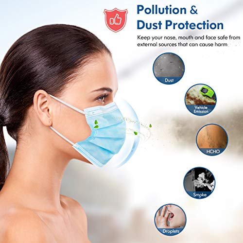 HDFK Face Mask Disposable Adults 3Ply Non-Woven with Nose Clip Ear Loop Blue 50Pack